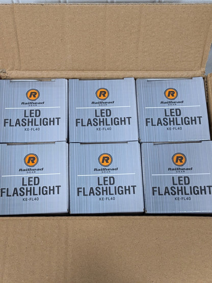 RAILHEAD GEAR Handheld Flashlight: D Battery, LED, 7.75 in Lg, Box of 6 KE-FL40