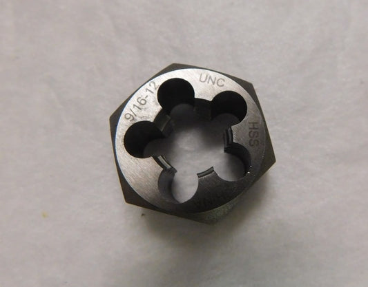 Interstate Hex Rethreading Die 9/16-12 UNC 1-1/6 Hex HSS QTY  3  03915121