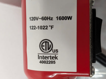 Intertek Heat Gun 122 to 1022 °F 120V 60Hz 1600W 37389319