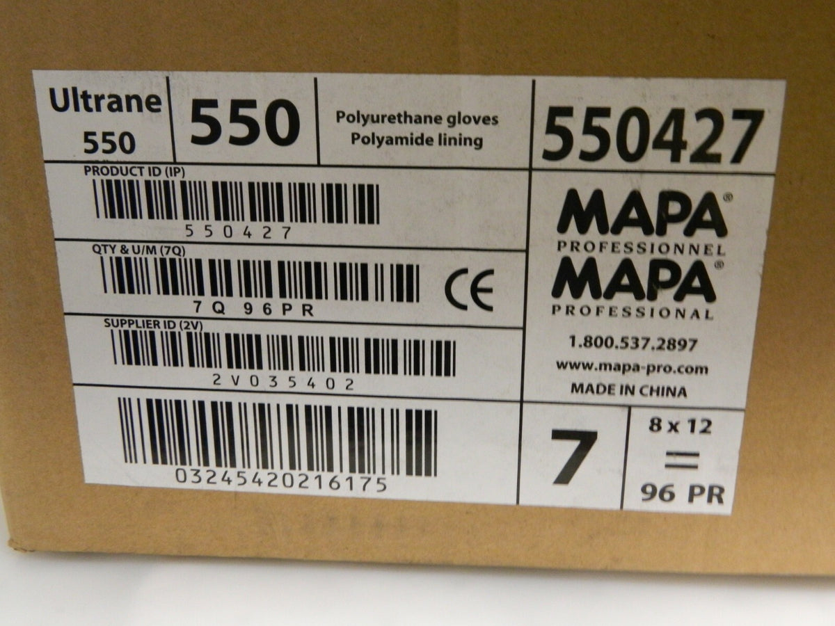 MAPA Ultrane 550 Polyurethane Gloves SZ M7 9" Smooth Grip Qty 96 550427