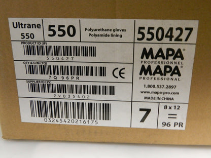 MAPA Ultrane 550 Polyurethane Gloves SZ M7 9" Smooth Grip Qty 96 550427
