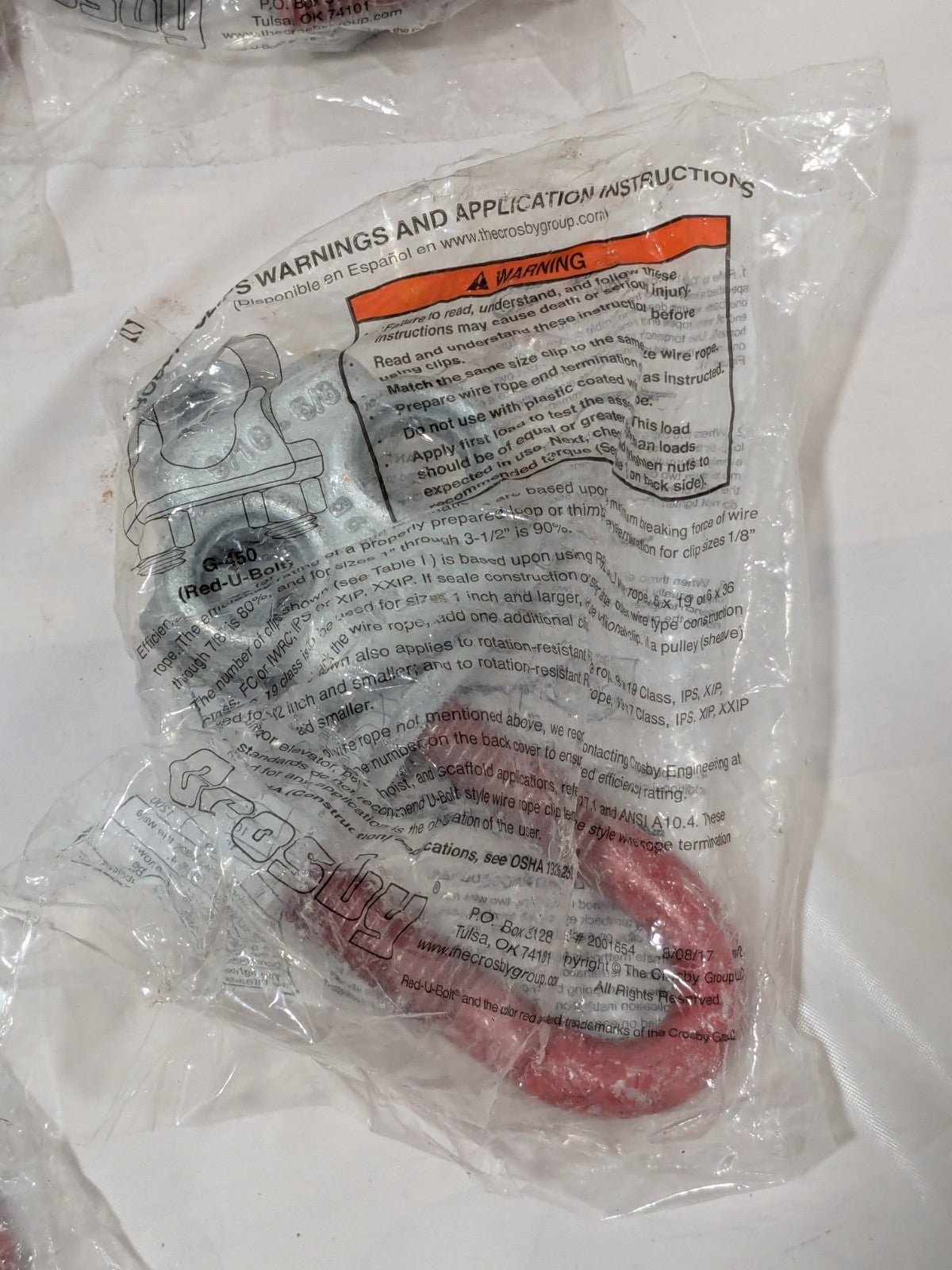 Crosby G-450 Red U-Bolt Wire Rope Clip, 3/8" Size Qty 6 2001654