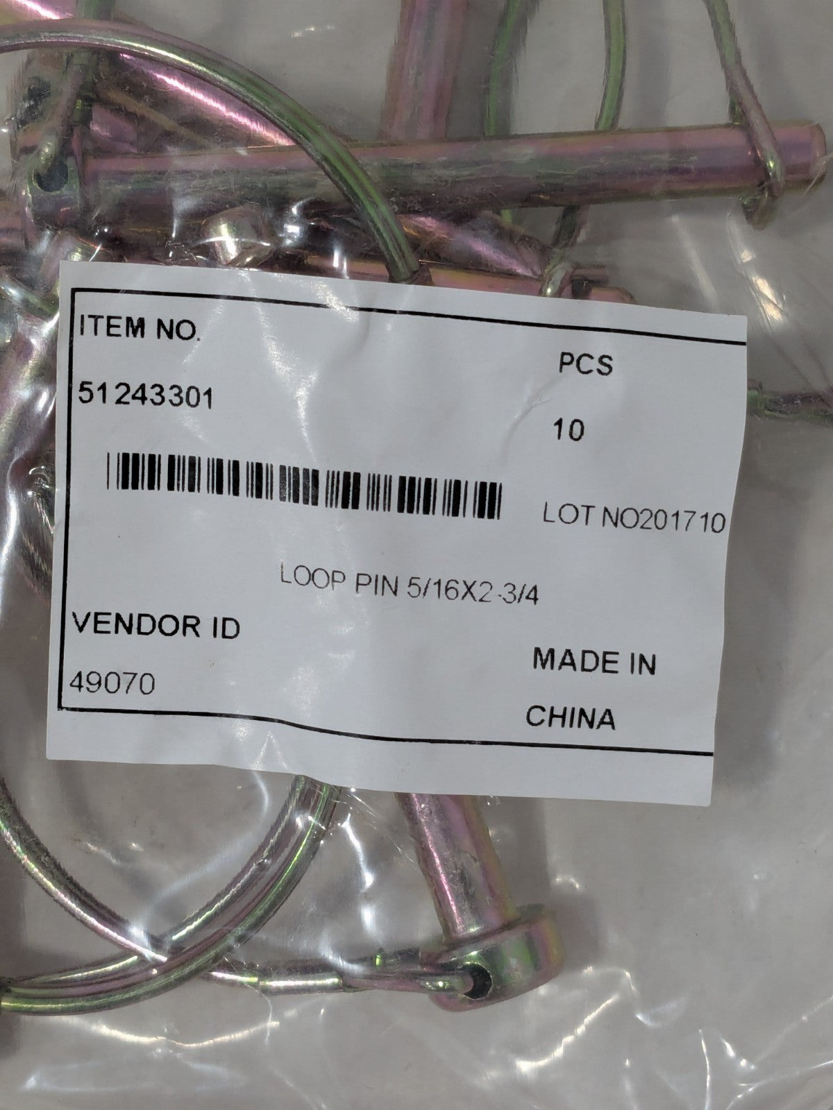 Standard Snap & Locking Pin: 5/16" Pin Dia, 2" OAL, 2-3/4" Length Qty 10 5124330