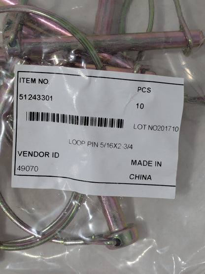 Standard Snap & Locking Pin: 5/16" Pin Dia, 2" OAL, 2-3/4" Length Qty 10 5124330