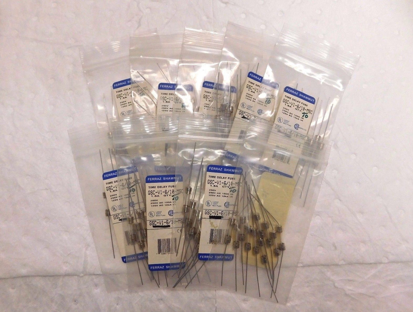 Ferraz Shawmut Time Delay Mini Glass Fuse 250V 1.6A 10PK #GSC-V1-6/10