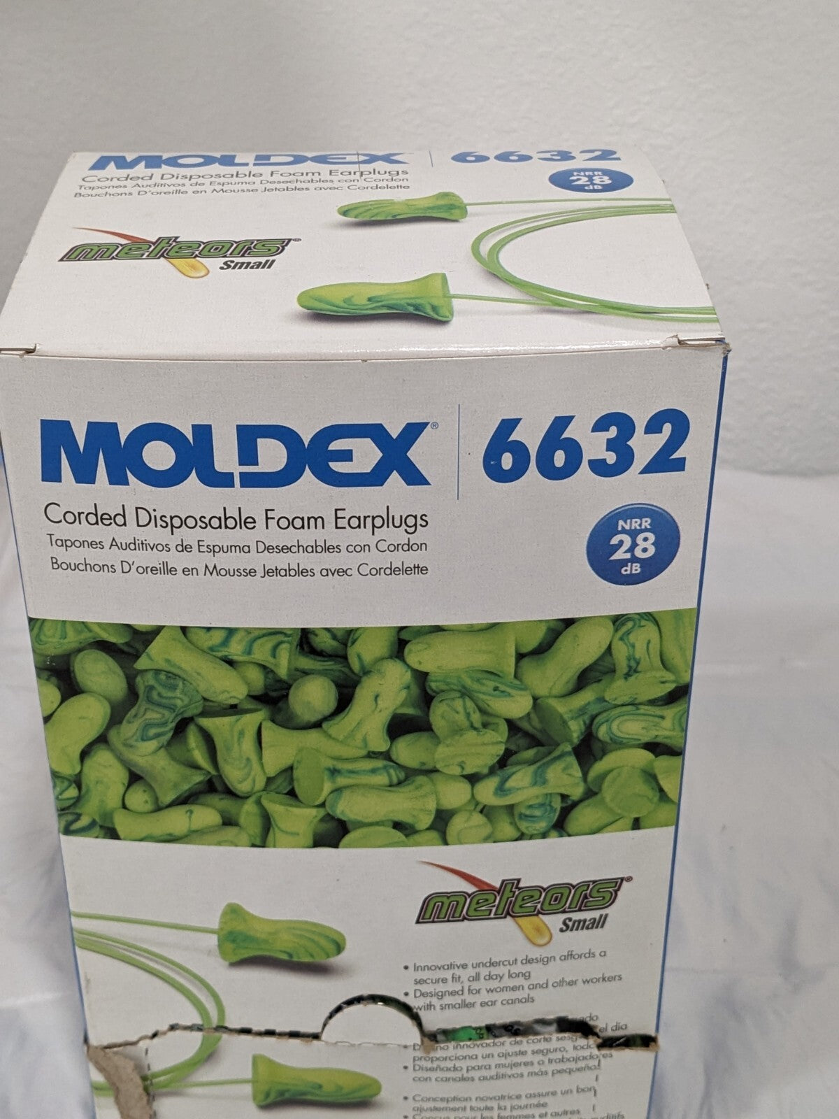 MOLDEX Earplugs: PVC, Bell, Roll Down, Corded Qty 100 Pairs 6632