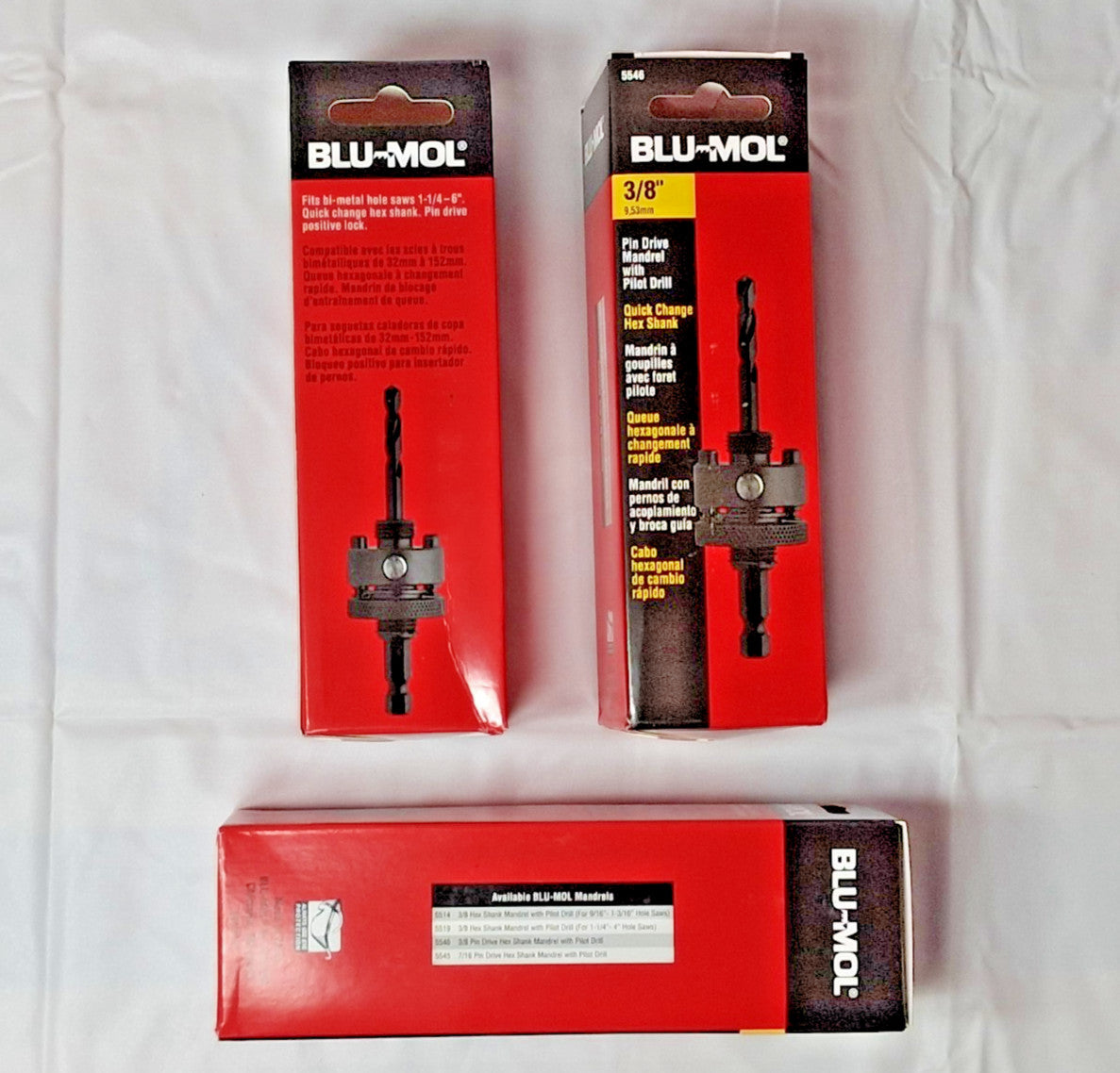 Blu Mol QTY3 Hex Shanks Pin Drive Mandrel Hole Saw Accessory 1-1/4 in. x 6" 5546