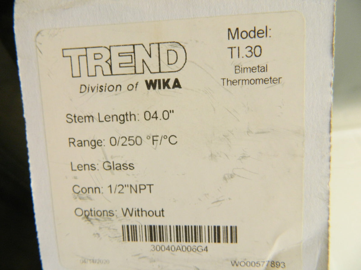 WIKA Bimetal Dial Thermometer: 0 to 250 ° F, 4" Stem Length 52877149