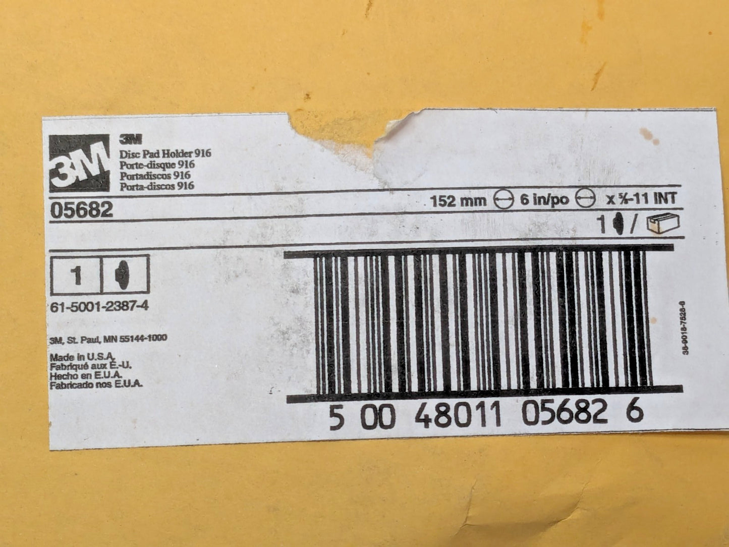 3M Disc Pad Holder 916 152 mm X 6" 5/8 X-11 INT 05682