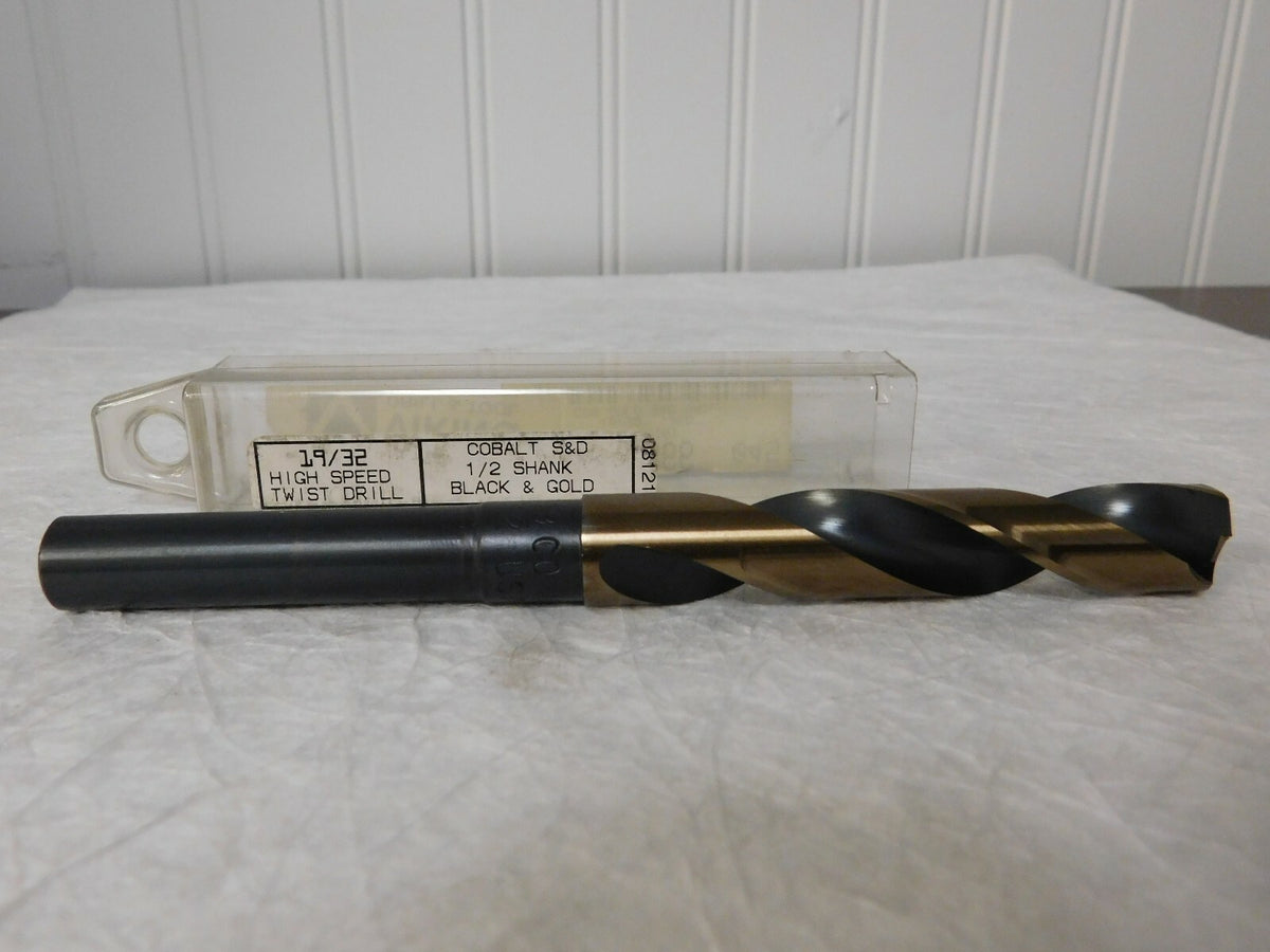 Viking HSS 19/32 Twist Drill  135D 1/2 Shank Black/Gold Colbalt S&D 29181