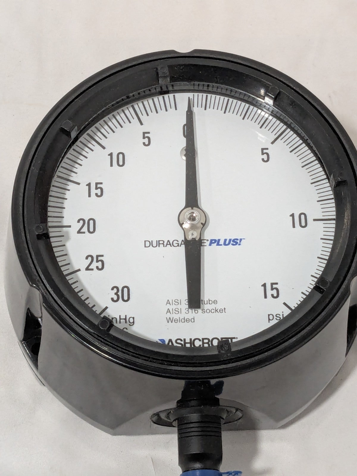 Ashcroft Pressure Gauge: 4-1/2" Dial Dia, 0 Min psi, 15 Max psi, 1/4" 93015XLL