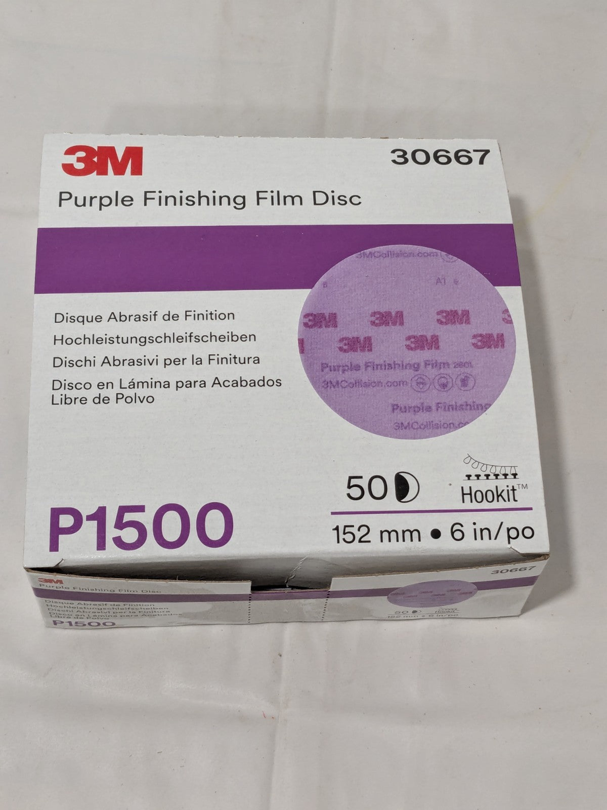 3M Hook & Loop Disc: 6" Dia, 1500 Grit, Coated, AO Box of 50 30667