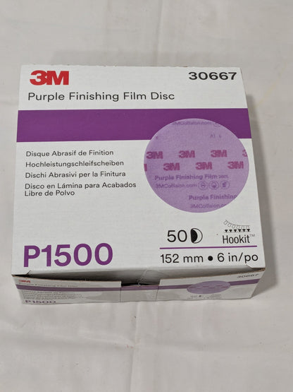 3M Hook & Loop Disc: 6" Dia, 1500 Grit, Coated, AO Box of 50 30667