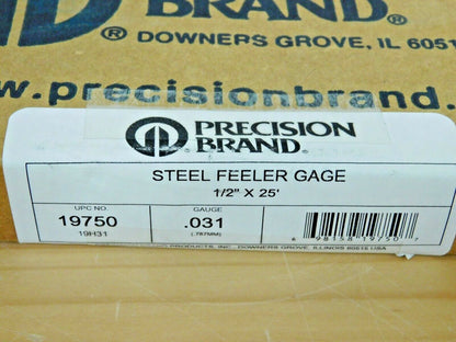Precision Brand Steel Feeler Gage 0.031"Thick 1/2" Wide Qty 2 (25 Ft R
