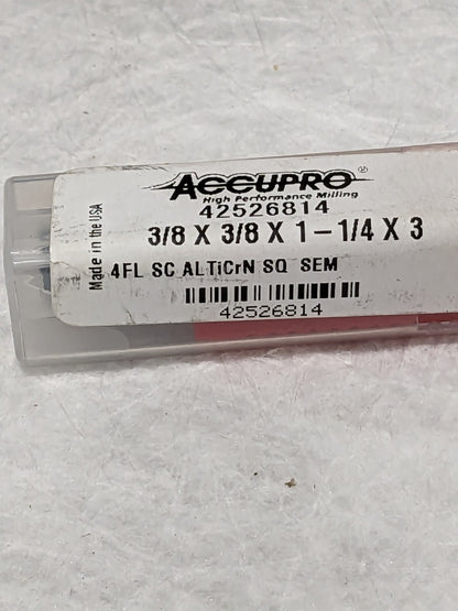 ACCUPRO Square End Mill: 3/8" Dia, 1-1/4" LOC, 4 Flute 42526814