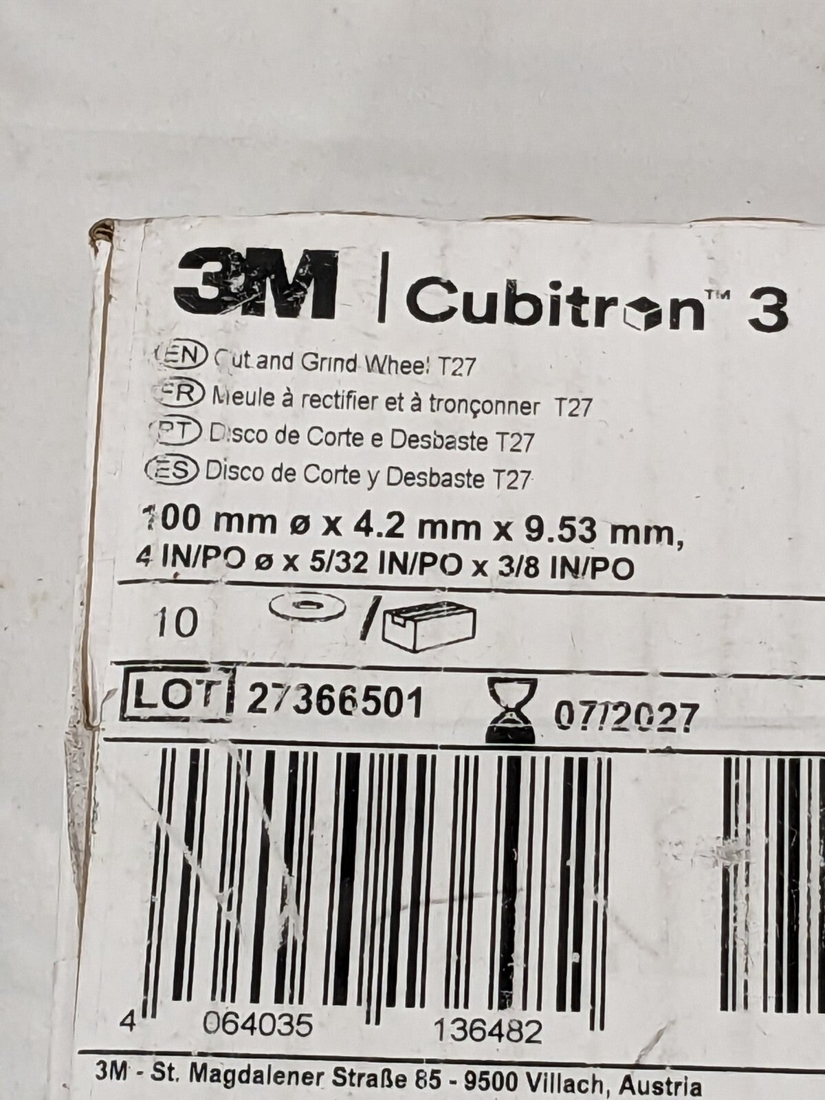 3M Depressed-Center Wheel: 4" Dia, 5/32" Thick, 3/8" Hole Qty 10 7100305152