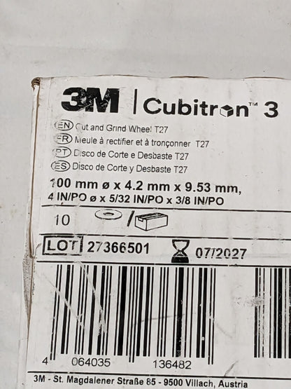 3M Depressed-Center Wheel: 4" Dia, 5/32" Thick, 3/8" Hole Qty 10 7100305152