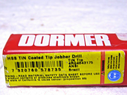 Dormer HSS Jobber Length Drill 23/32 Diameter 118º RH TiN 7-5/8 OAL 0578735