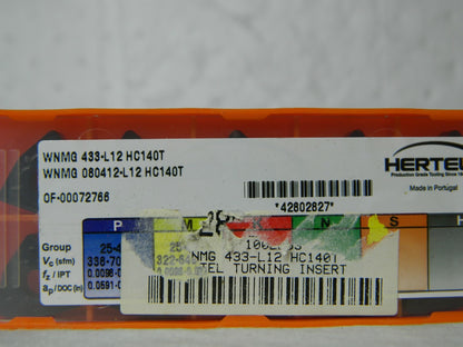 Hertel WNMG433 L12 Grade HC140T Carbide Turning Insert QTY 10 42802827