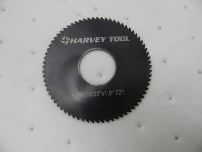 HARVEY TOOL 3 x 1/16, 1  72-Tooth Solid Carbide Saw Used SAE0625-C3