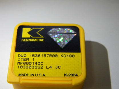 Kennametal Special Carbide Milling Insert DWG 1536157R00 KD100 MFG00140C