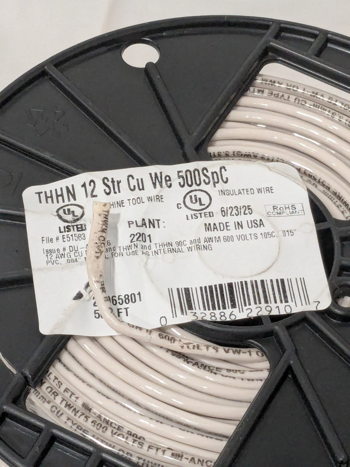 Southwire Building Wire: THHN, 12 AWG, Nylon, Stranded Core, 500' L 22965801