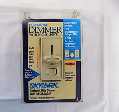 Lutron Skylark S-603PNLH-IV  Dimmer with On/Off Switch & Locator Light Ivory