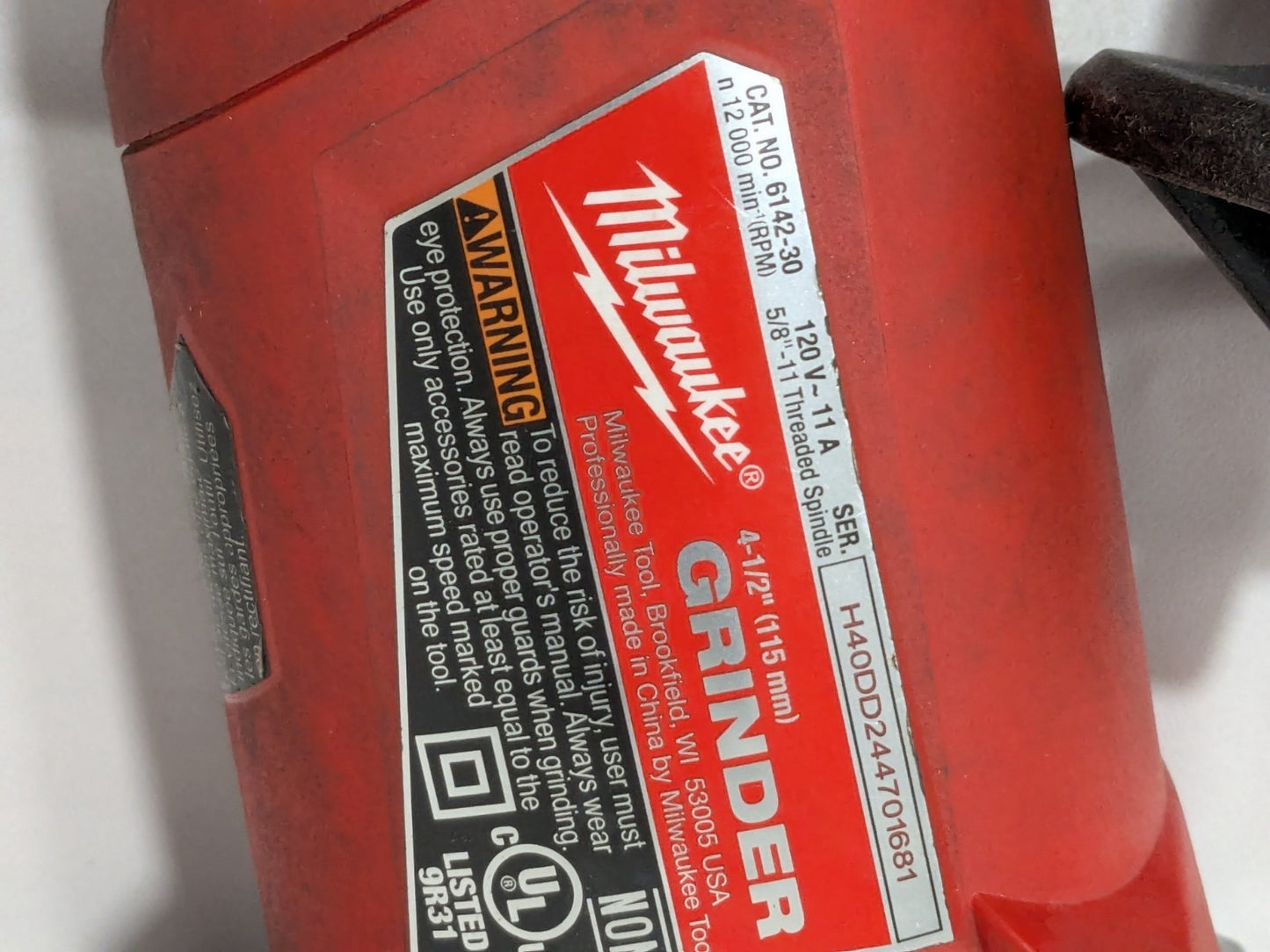 Milwaukee Corded Angle Grinder: 4-1/2" Wheel Dia, 12,000 RPM 6142-30 USED