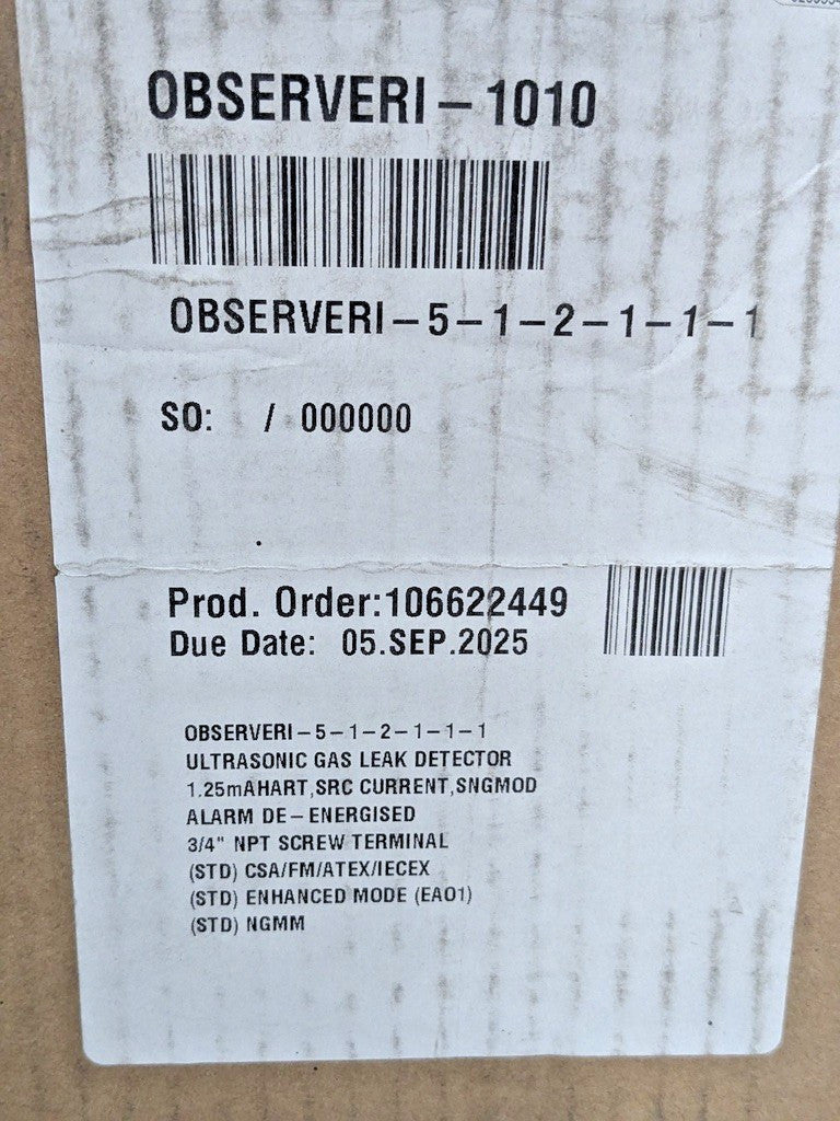 MSA General Monitors Ultrasonic Gas Leak Detector 1.25mA HART OBSERVERI-1010