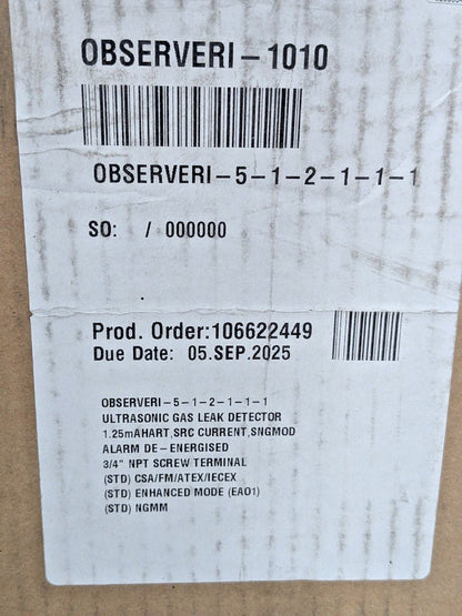MSA General Monitors Ultrasonic Gas Leak Detector 1.25mA HART OBSERVERI-1010