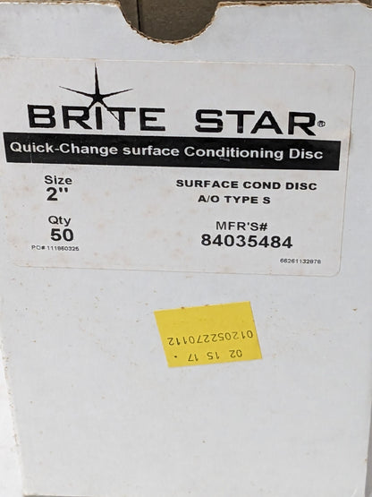 Brite Star Quick-Change Disc: Type S, 2" Dia, Aluminum Oxide QTY 50 84035484