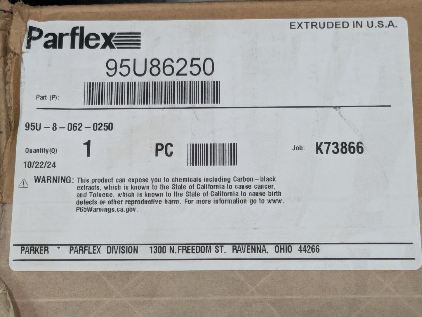 Parker Polyurethane Tube 3/8" ID x 1/2" OD X 250 Ft Long 95U-8-062-025