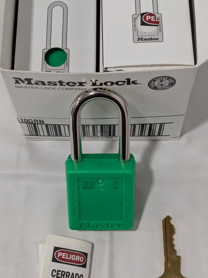 Master Lock Lockout Padlock: Keyed Different, Thermoplastic Box of 6 410GRN