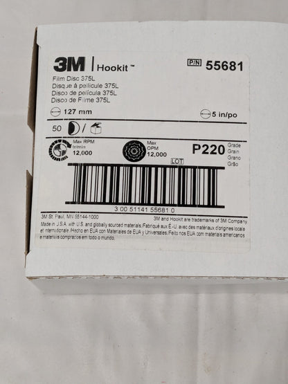 3M Aluminum Oxide Hook & Loop Disc 5" Diam, 220 Grit Qty 50 7100106759