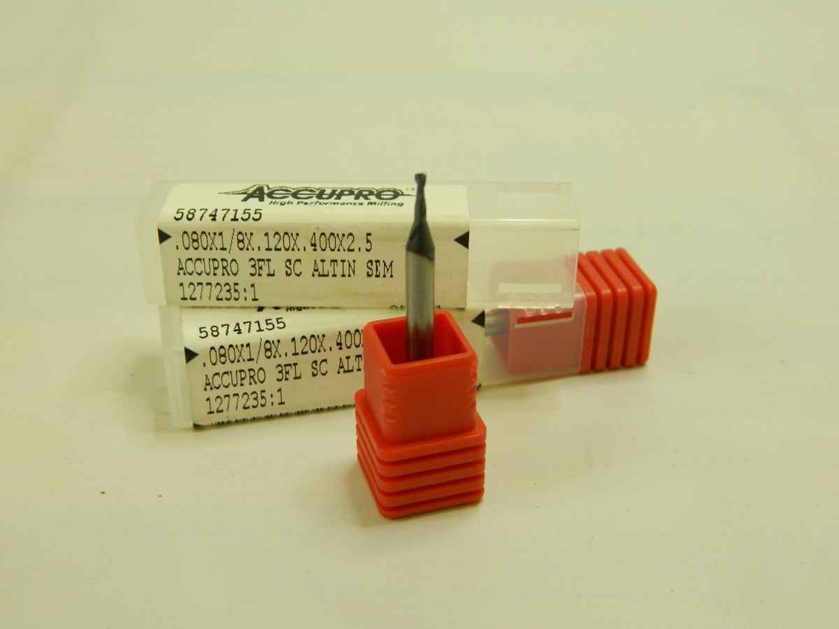 Accupro SC Sq End Mill 2-1/2'' OAL, 3 FL 5/64'' Dia, 0.12&ap