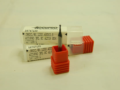 Accupro SC Sq End Mill 2-1/2'' OAL, 3 FL 5/64'' Dia, 0.12&ap