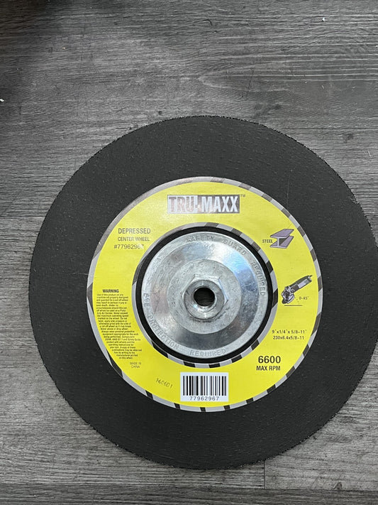 Tru-Maxx Depressed-Center Whee: Type 27 9" Dia 1/4" Thick 5/8-11 Hole, Alum OX