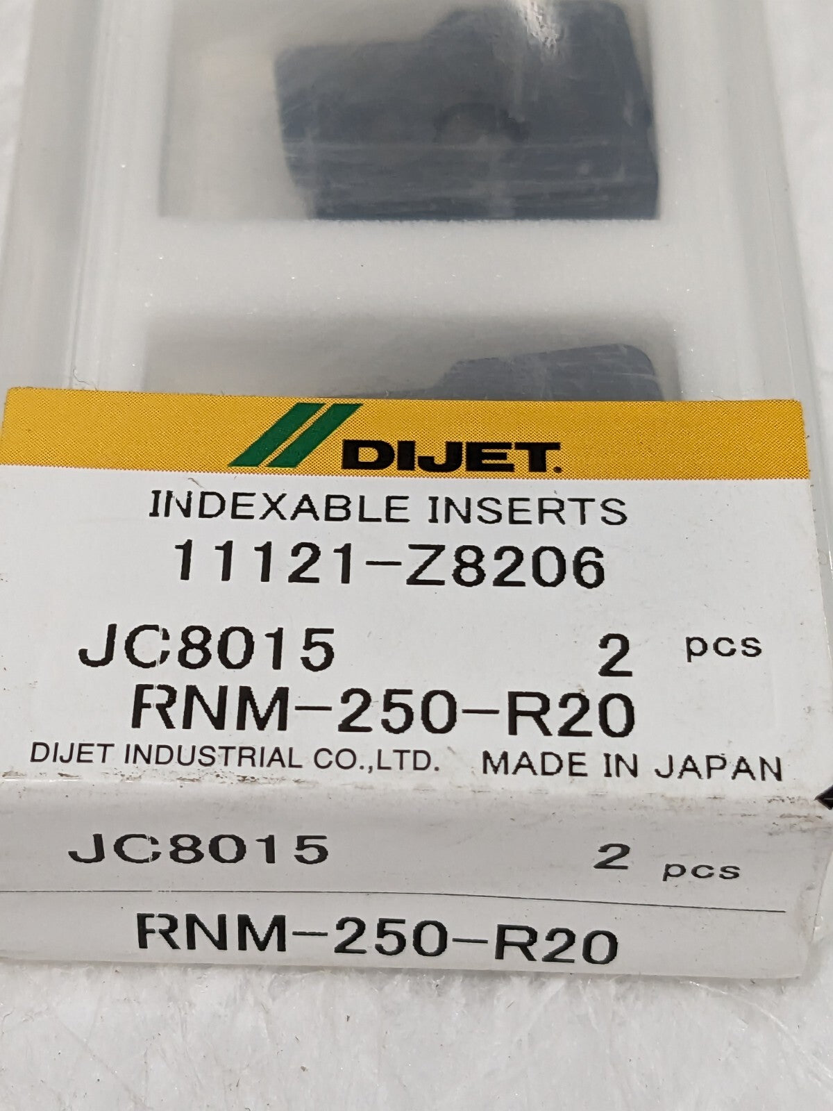 Dijet Carbide Milling Insert 25mm dia. Qty 2 RNM-250-R20 JC8015