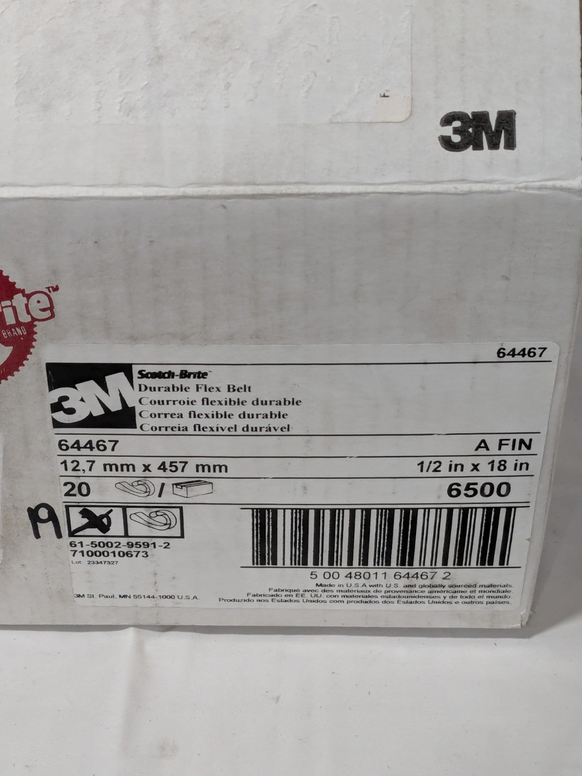 3M Abrasive Belt: 1/2" Wide, 18" OAL, Aluminum Oxide Qty 19 7100010673