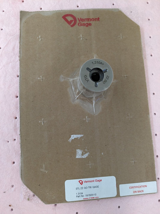 VERMONT GAGE Class ZZ Plus Plug Gage: 1.3104″ Dia 1.3104 PLUS