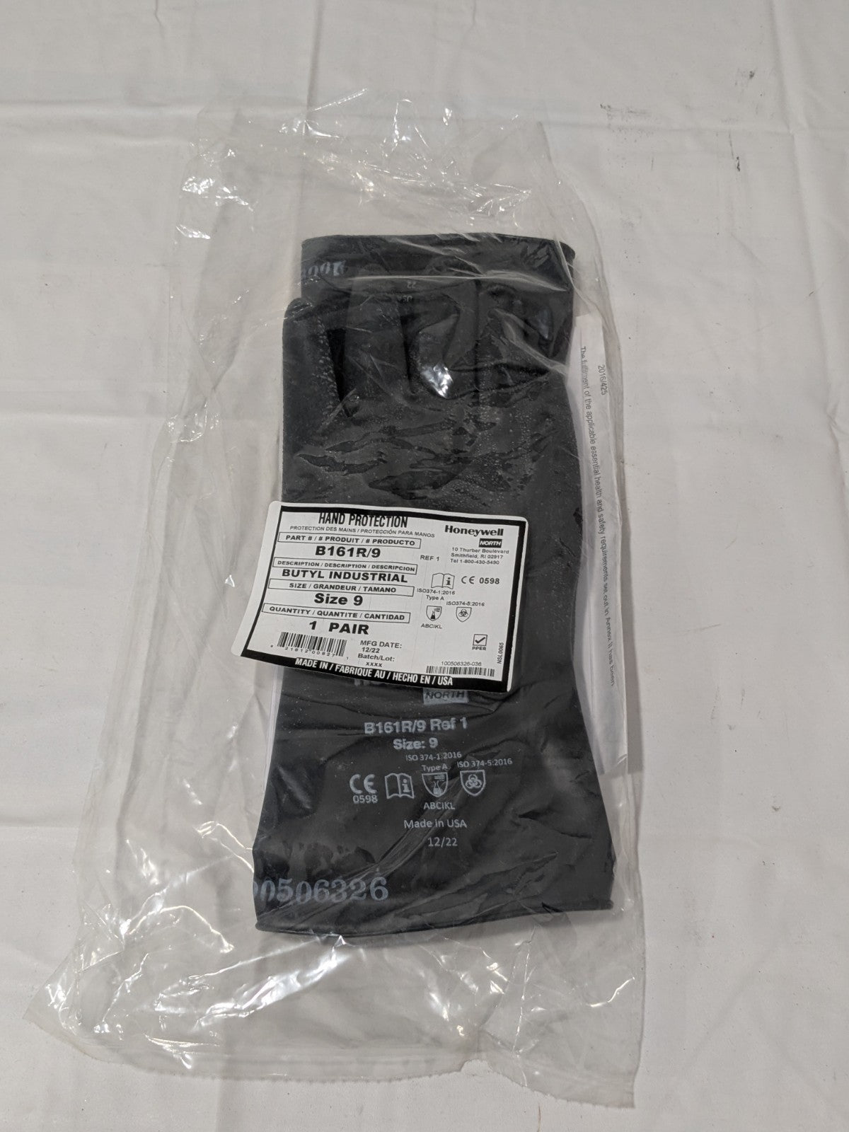 NORTH Chemical Resistant Gloves: North Sz L, 16.00 mil, Butyl B161R/9