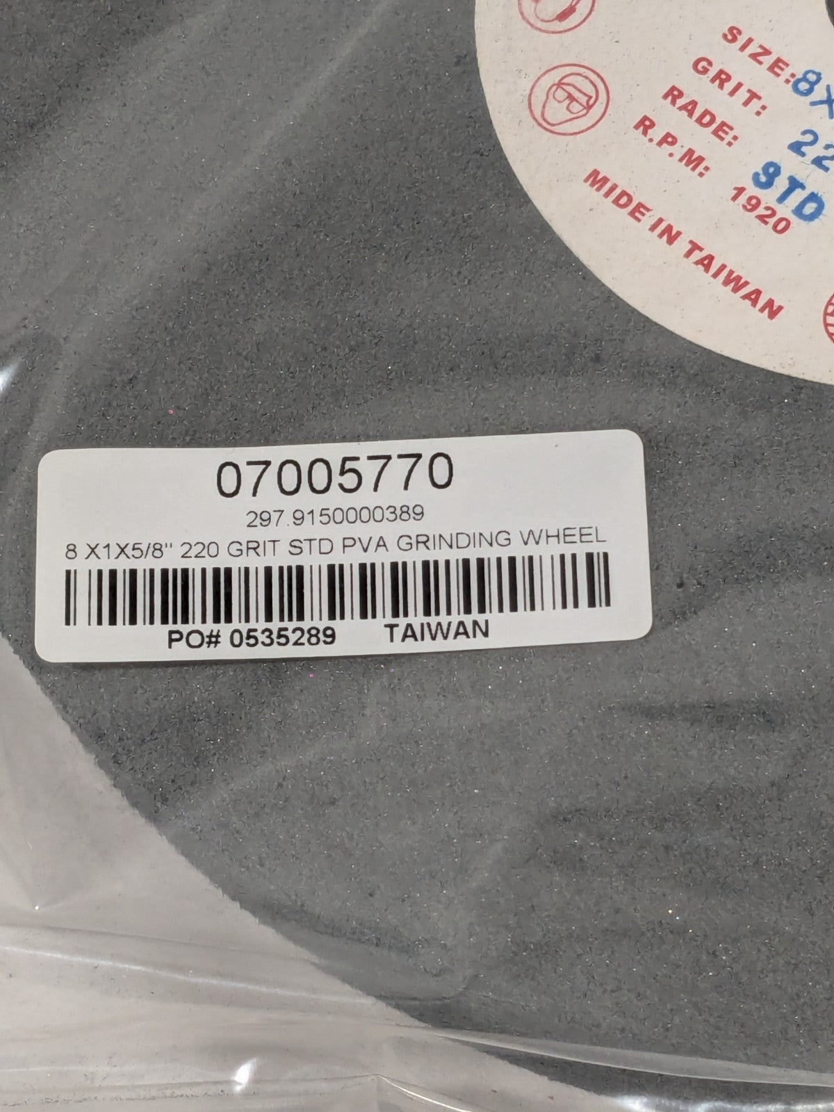 STD PVA GRINDING WHEEL 8" X 1" X 5/8", 220 GRIT 07005770