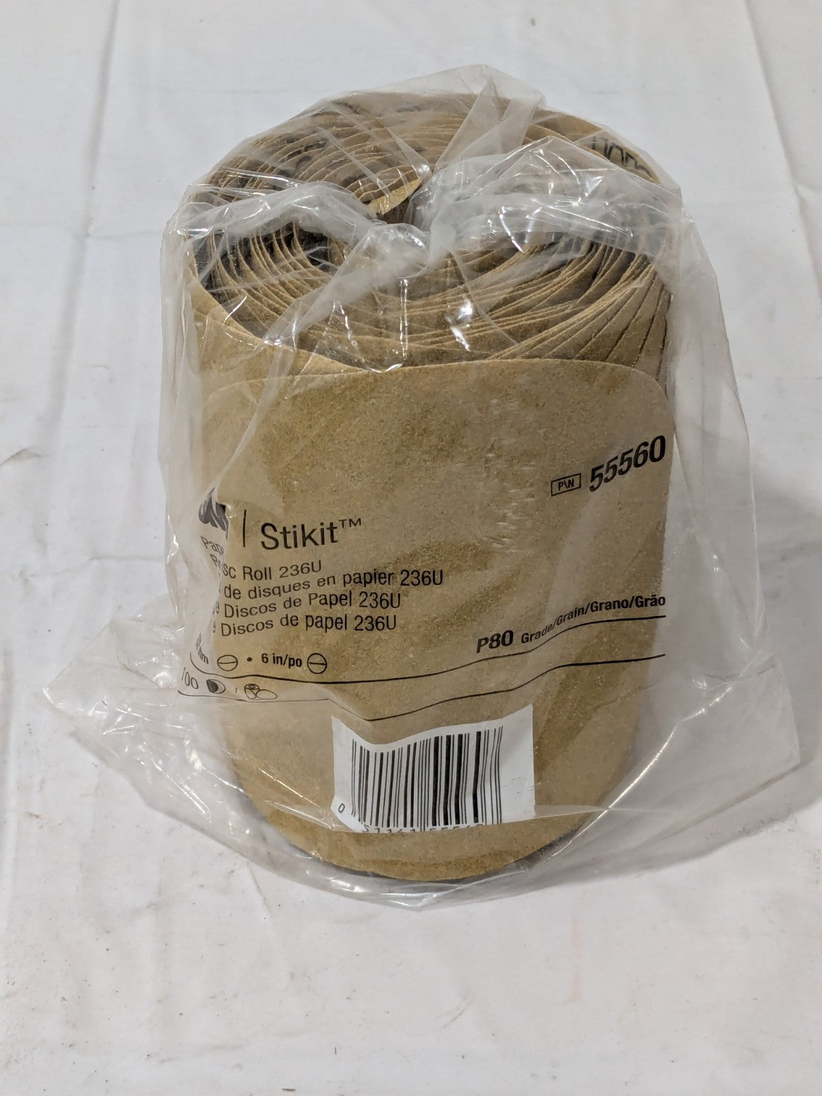3M 6" Dia PSA Disc Roll: 80 Grit, Aluminum Oxide Roll of 100 55560
