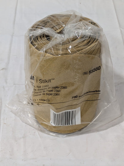 3M 6" Dia PSA Disc Roll: 80 Grit, Aluminum Oxide Roll of 100 55560