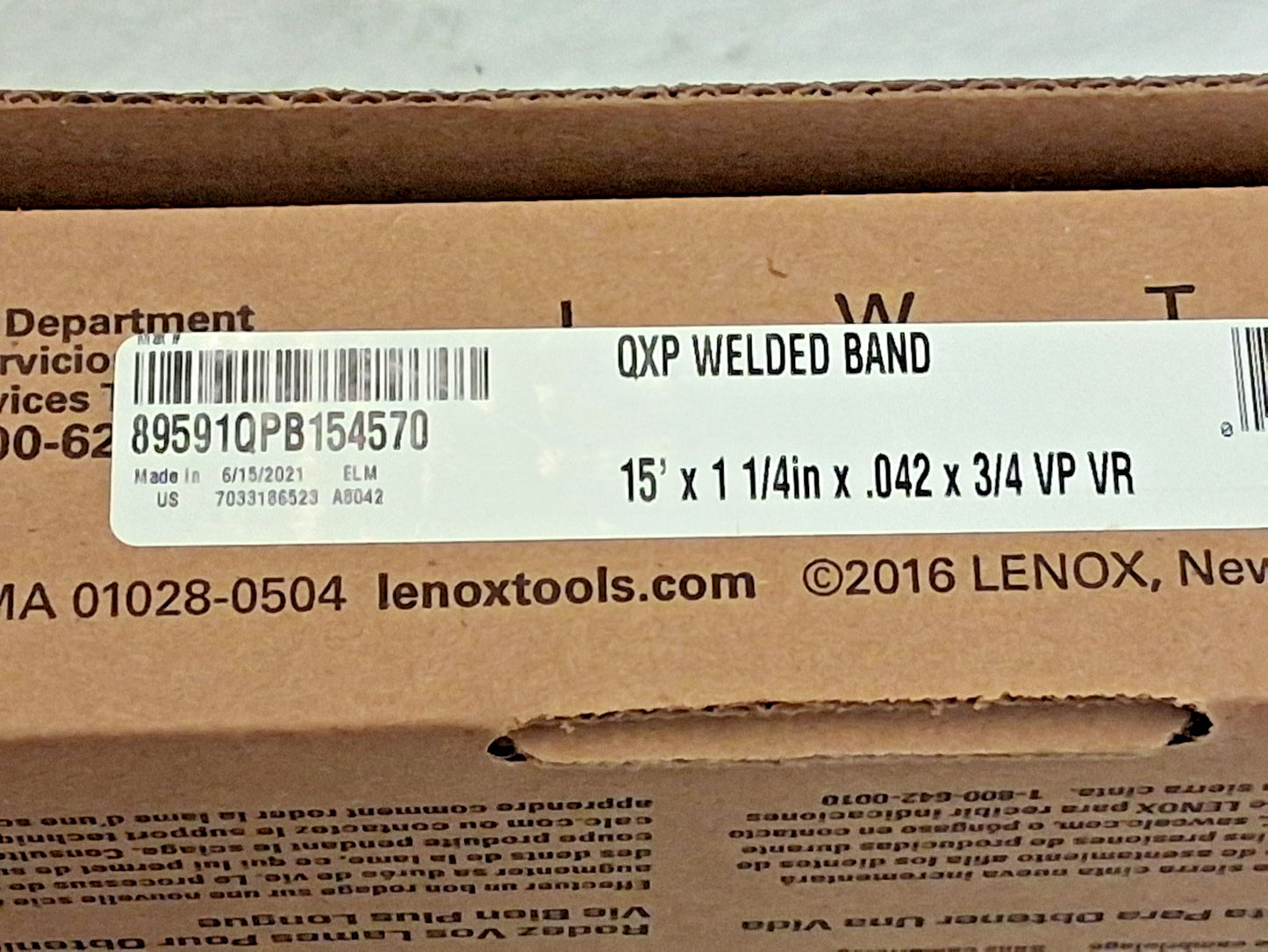 Lenox Welded Bandsaw Blade 15Ft Long x 1-1/4" Wide x 3 to 4 TPI 89591QPB154570