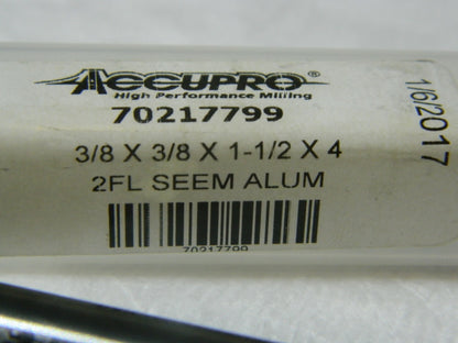 Accupro SC Sq End Mill 3/8" 1-1/2" LOC 3/8" Shank Diam 4" OA