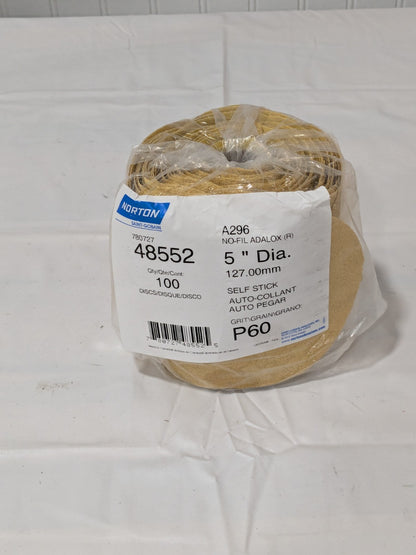NORTON PSA Disc: 5" Disc Dia, 60 Grit, Aluminum Oxide 78072748552