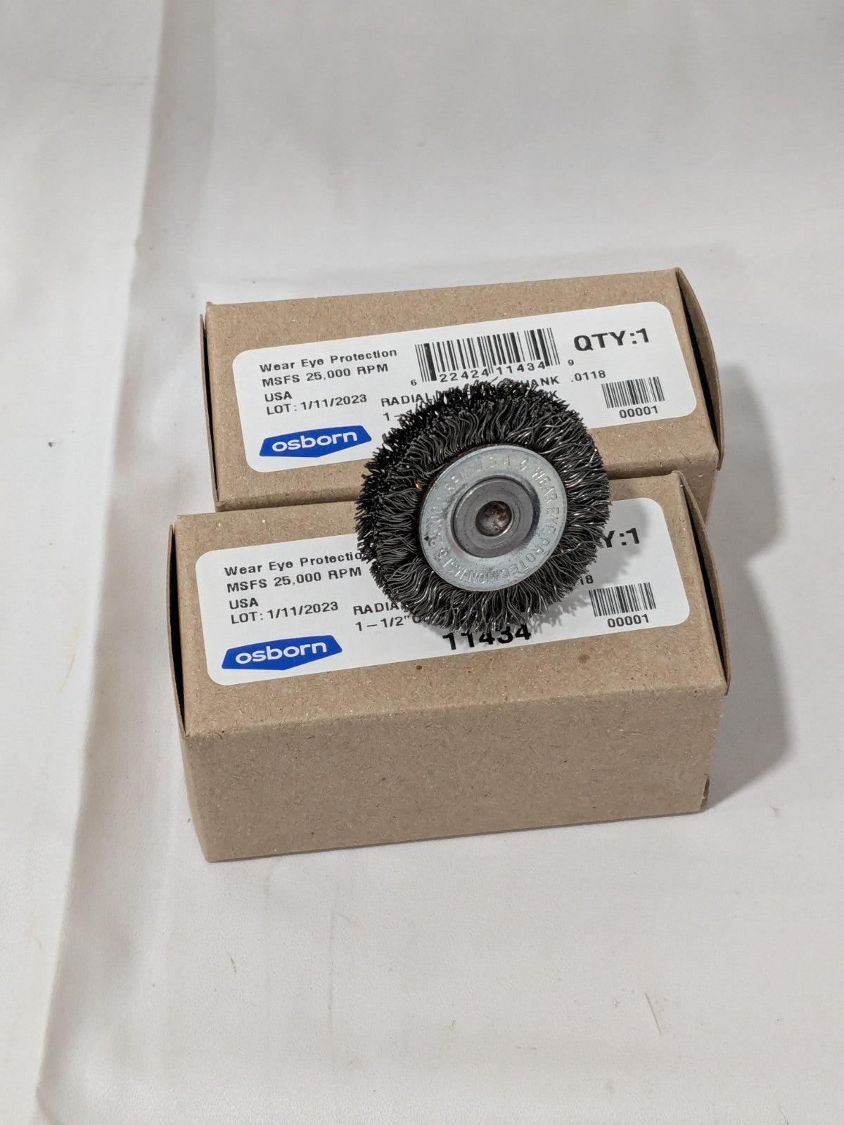 Osborn Wheel Brush: 1-1/2" Dia, 3/8" Face, 0.0118" Wire Dia Qty 2 11434