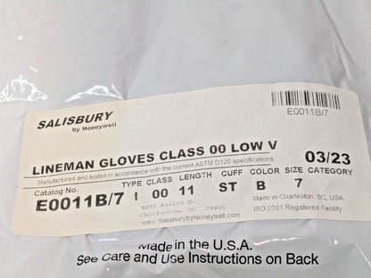 Honeywell Salisbury Rubber Insulating Gloves Class 00 Size 7 11'' Black E0011B/7