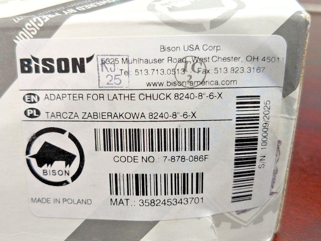 Bison Adapter Back Plate for 8" Diam Chuck D1-6 8240-8"-6-X 7-878-086F